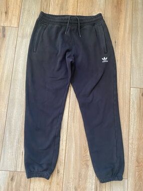 adidas Black Joggers with White Trefoiled Elastic Waist and Drawstrings